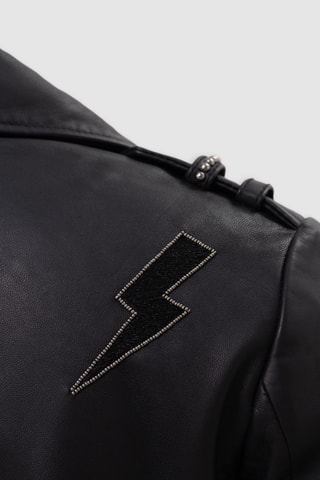 Veste en cuir de mouton - Noir - IKKS