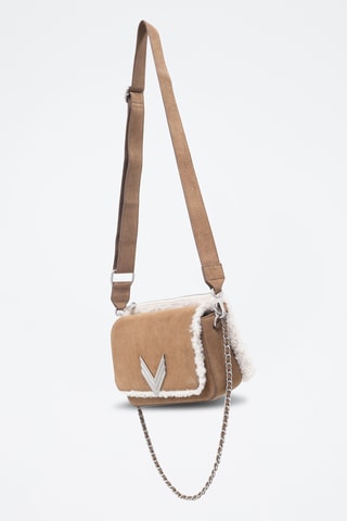 Sac bandoulière en cuir de veau - Camel - IKKS