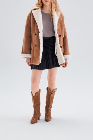 Veste en cuir de mouton - Camel - IKKS