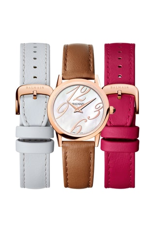 Leren Quartz Horloge en 2 Leren Horlogebanden Eria - Roségoudkleurig, Fuchsia en Taupe