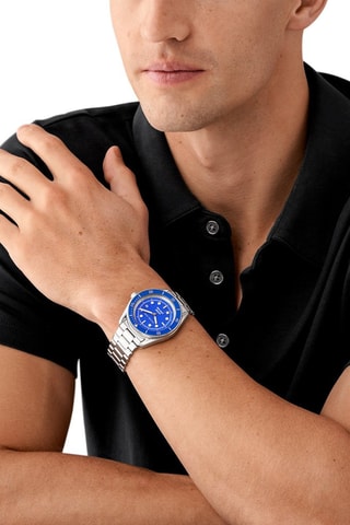Stalen Quartz Horloge - Zilverkleurig en Blauw
