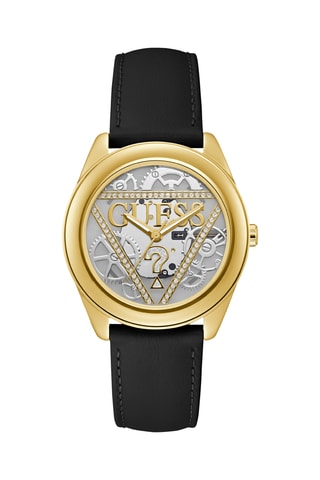 Leren Quartz Horloge - Zwart en Goudkleurig