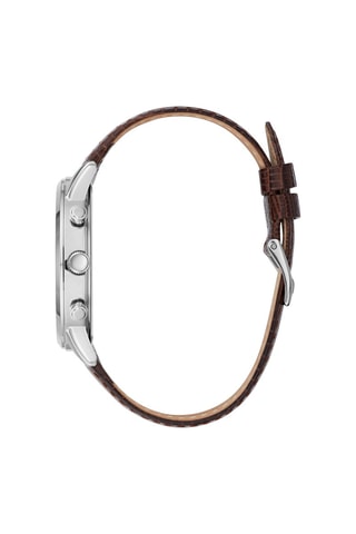 Leren Quartz Horloge - Stopwatch - Bruin en Zilverkleurig