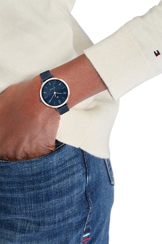 Stalen Quartz Horloge Florence - Blauw en Goudkleurig