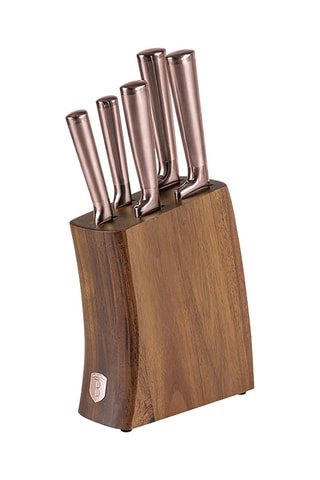 6 couteaux en acier inoxydable avec support en bois d'acacia