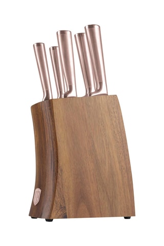 6 couteaux en acier inoxydable avec support en bois d'acacia