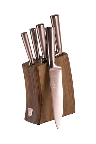 6 couteaux en acier inoxydable avec support en bois d'acacia