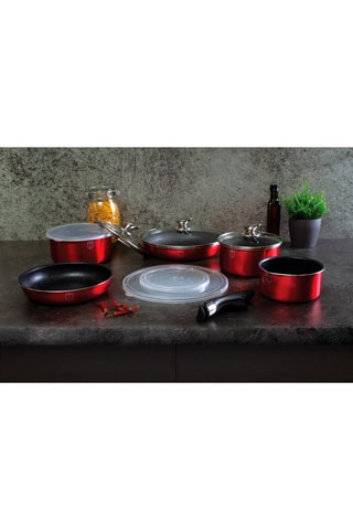 Batterie de cuisine revêtement marbre Metallic Line Burgundy Edition - 12 pièces
