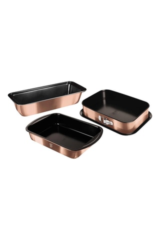 3 moules à gâteaux revêtement titane Metallic Line Rose Gold Edition - 35 x 27 / 39 x 27 / 33 x 14 cm