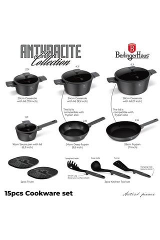 Batterie de cuisine Anthracite – 15 pièces
