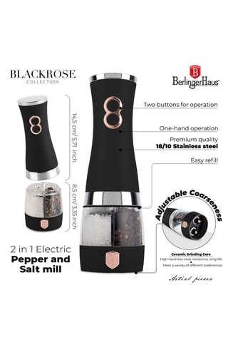 Moulin à poivre et à sel électrique 2 en 1 en acier inoxydable et céramique Black Rose