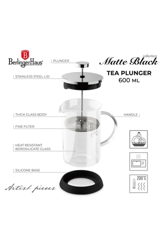 Cafetière à piston en verre borosilicate et acier inoxydable Matte Black – 60 cl