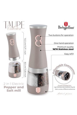 Moulin à poivre et sel électrique en acier inoxydable et céramique Taupe Collection - Taupe