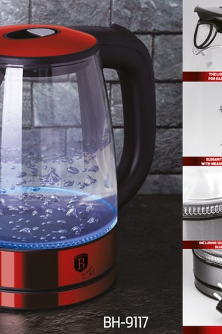 Bouilloire sans fil LED en verre borosilicate et acier inoxydable Metallic Line - 1,7 l - 1850 - 2200 W