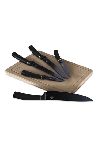 5 couteaux en acier inoxydable et planche à découper en bambou Matte Black