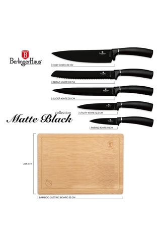 5 couteaux en acier inoxydable et planche à découper en bambou Matte Black