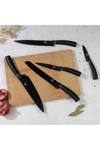 5 couteaux en acier inoxydable et planche à découper en bambou Matte Black