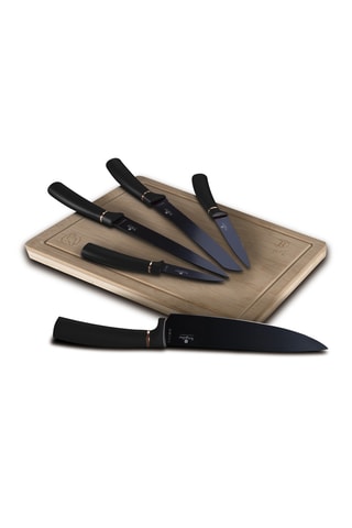 5 couteaux en acier inoxydable et planche à découper en bambou Black Rose