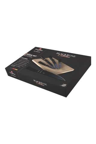 5 couteaux en acier inoxydable et planche à découper en bambou Black Rose