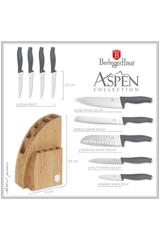 Bloc de 9 pièces en acier inoxydable et bambou Aspen