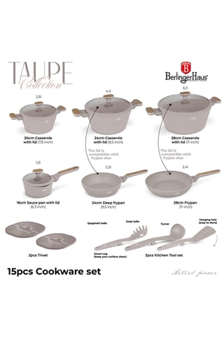 Batterie de cuisine Taupe Nordic – 15 pièces
