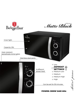 Micro-ondes mécanique en verre borosilicate et acier inoxydable Black Vantage - 20 l - 700/1 200 W