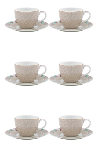 6 tasses à café avec soucoupe en porcelaine Blushing Birds - 12 cl