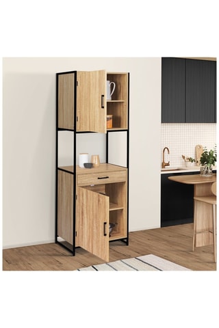 Vaisselier industriel 2 portes Memphis - Imitation bois et noir