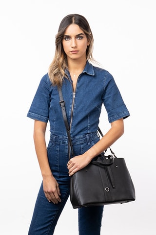 Sac à main en croûte de cuir Mizan - Noir