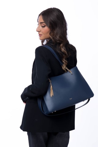 Sac porté épaule en cuir Nolian - Bleu marine