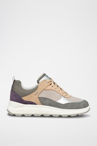 Baskets plateformes en cuir de veau nubuck Spherica - Gris foncé et violet