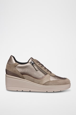 Baskets compensées en cuir de veau nubuck Ilde - Taupe