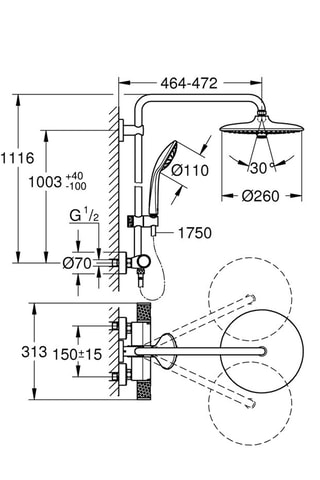 Douchekolom met Thermostatische Mengkraan - Vitalio Joy 260