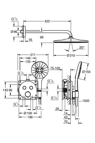  Ingebouwde Doucheset Vitalio Rain Mono 310