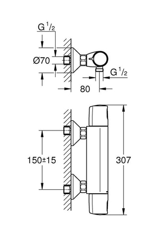 Thermostatische Wandmengkraan voor Douche Precision Trend