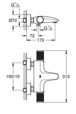 Thermostatische Bad- en Douchemengkraan voor Wandmontage