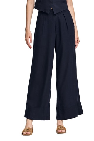 Pantalon wide legs en lin - Bleu marine