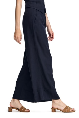 Pantalon wide legs en lin - Bleu marine
