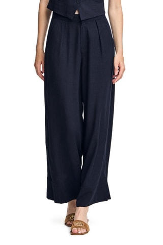 Pantalon wide legs en lin - Bleu marine