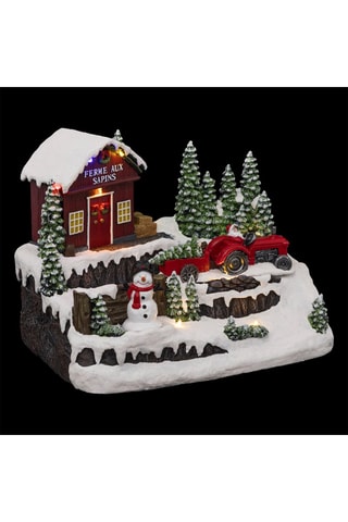 Décoration lumineuse Ferme aux sapins LED - Marron et blanc