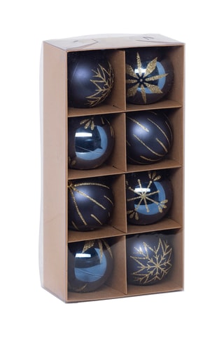 8 boules de Noël - Bleu et doré - 8 cm 
