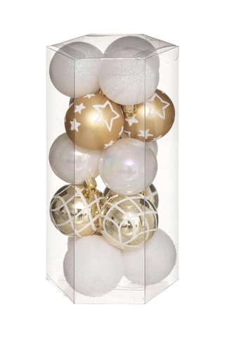 15 boules de Noël - Blanc et doré - 5 cm 