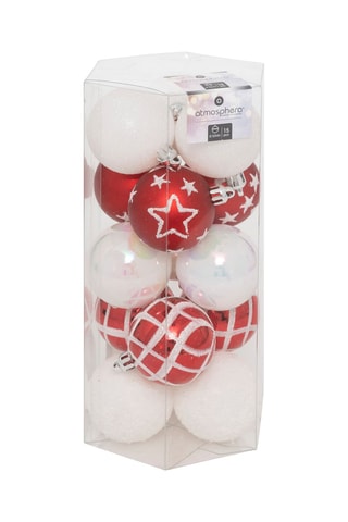 15 boules de Noël - Rouge et blanc - 5 cm