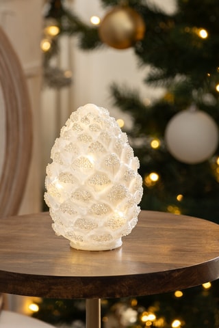 Pomme de pin lumineuse - 11,5 x 18 cm - Blanc