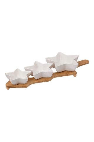 Service apéritif en porcelaine et bambou - 4 pièces