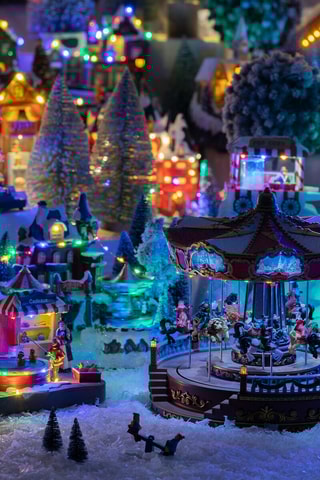 Grand carrousel musical LED - Marron et rouge