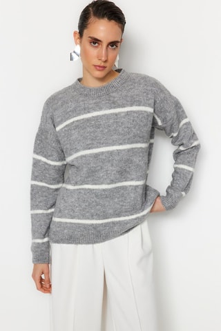 Camisola às riscas Cinzento mesclado e cru