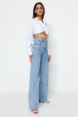 Calças de ganga wide legs cintura subida Azul-claro