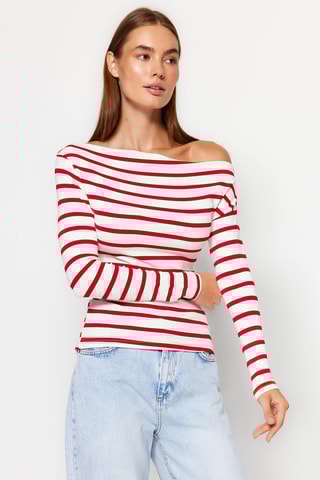 Top às riscas Vermelho