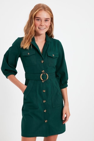 Vestido direito de ganga Verde-escuro